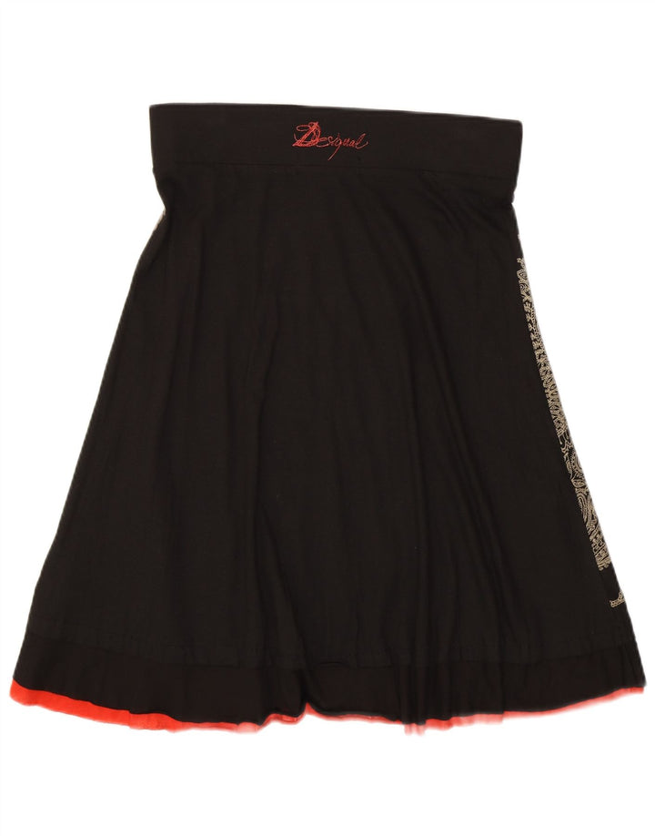 DESIGUAL Kvinder grafisk A-line nederdel lille W30 sort blomstret bomuld