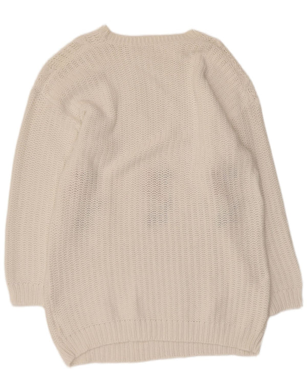 Vintage Dame Boat Neck Jumper Sweater UK 16 Large White Floral Bomuld