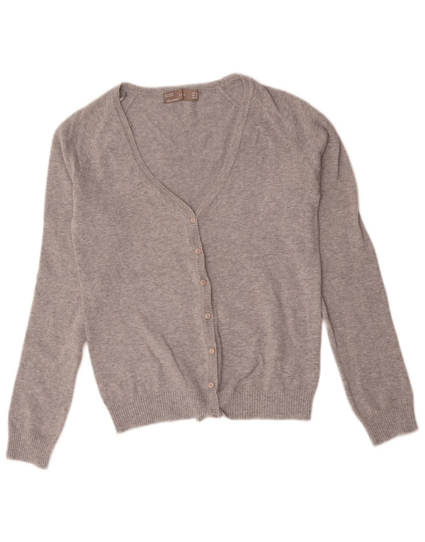 Zara Dame Cardigan Sweater UK 10 Lille Grå Bomuld
