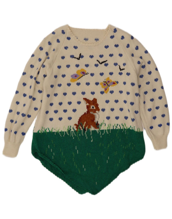 Vintage kvinders grafisk bådhals sweater UK 18 XL Hvid Colourblock