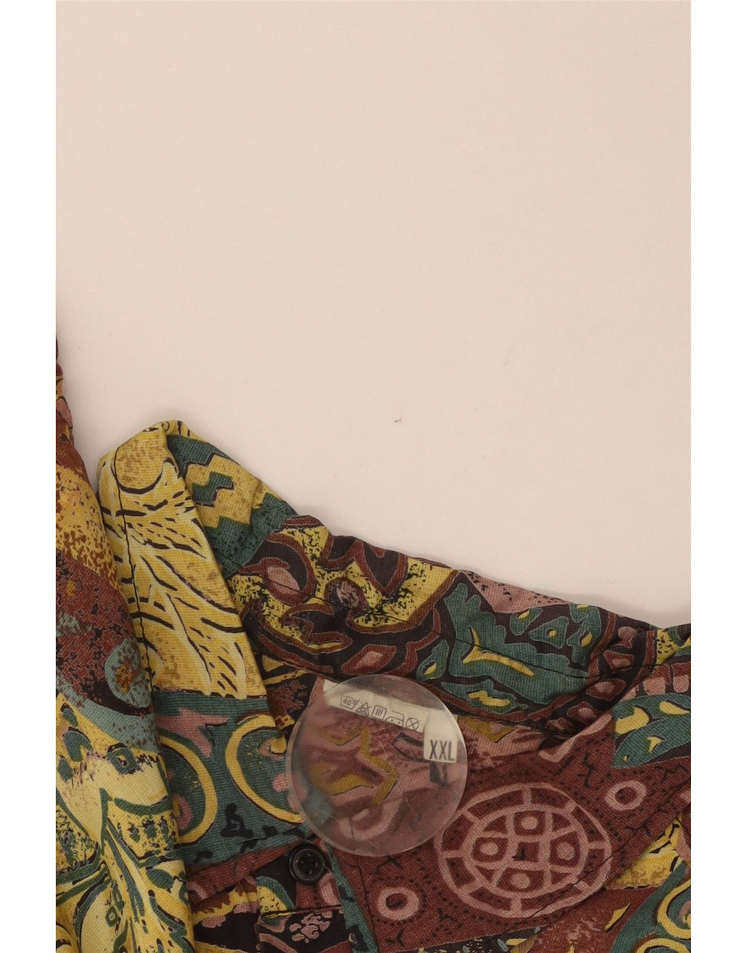 Vintage herre abstrakt mønster kortærmet skjorte 2XL flerfarvet