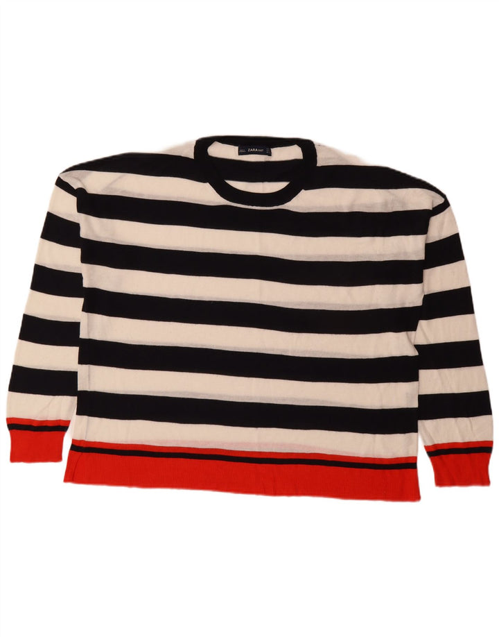 Zara Dame Jumper Sweater UK 16 Stor Flerfarvet Stribet