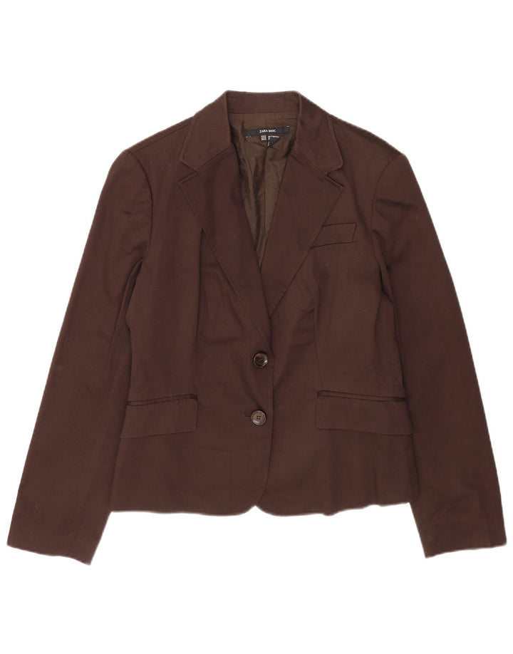 Zara Dame 2 Button Blazer Jacket UK 18 XL Brun Bomuld