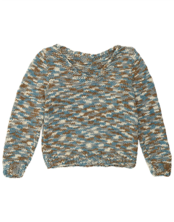 VINTAGE Womens V-Neck Jumper Sweater UK 10 Small Multicoloured Flecked