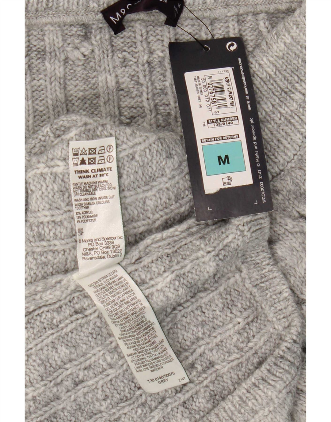 Marks & Spencer Damestrik Midi-nederdel Medium W30 Grå Akryl