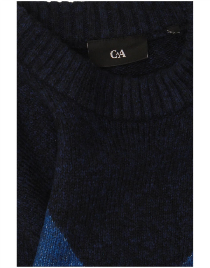 C & A Herre sweater med rund hals, lille marineblå Argyle/Diamond
