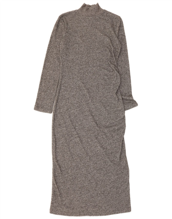 ZARA Dame Maxi Jumper Kjole UK 14 Large Grå Flecked Polyester