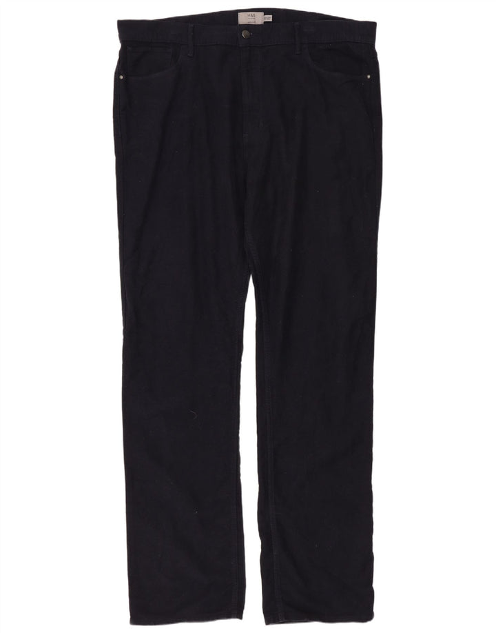 MARKS & SPENCER Herre Regular Fit Straight Jeans W40 L35 Marineblå Bomuld