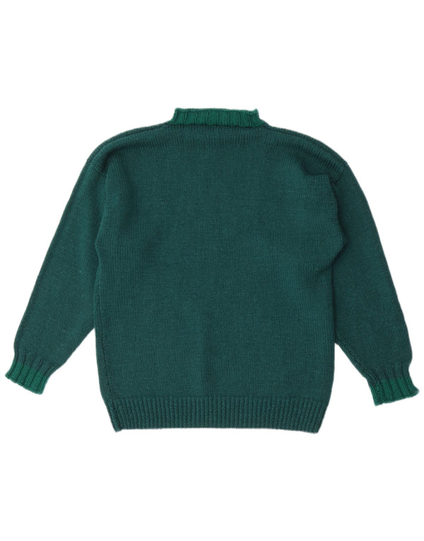 Vintage Herre Turtle Neck Jumper Sweater Medium Grøn Geometrisk