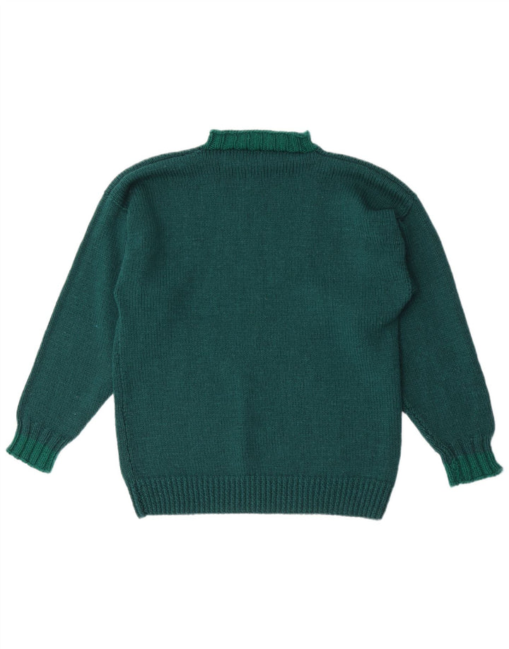 Vintage Herre Turtle Neck Jumper Sweater Medium Grøn Geometrisk