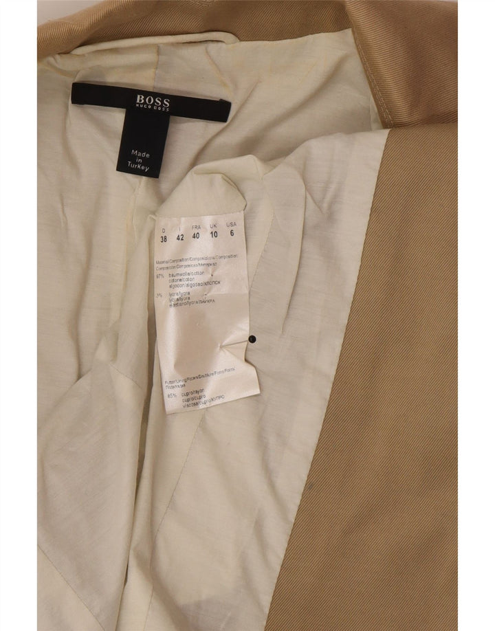 Hugo Boss Dame 3 Button Blazer Jacket UK 10 Small Beige Bomuld Classic