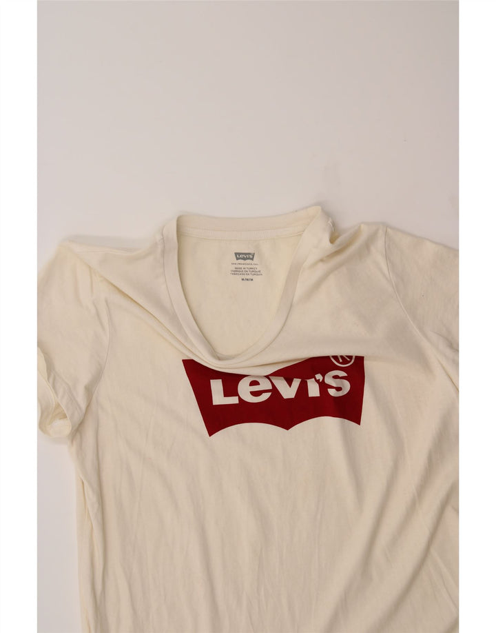 LEVI'S Womens Graphic T-Shirt Top UK 12 Medium Off White Cotton Vintage Levi's and Second-Hand Levi's from Messina Hembry 