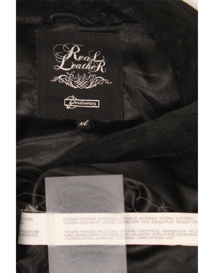 Vintage Dame Ruskind Pea Coat UK 18 XL sort læder