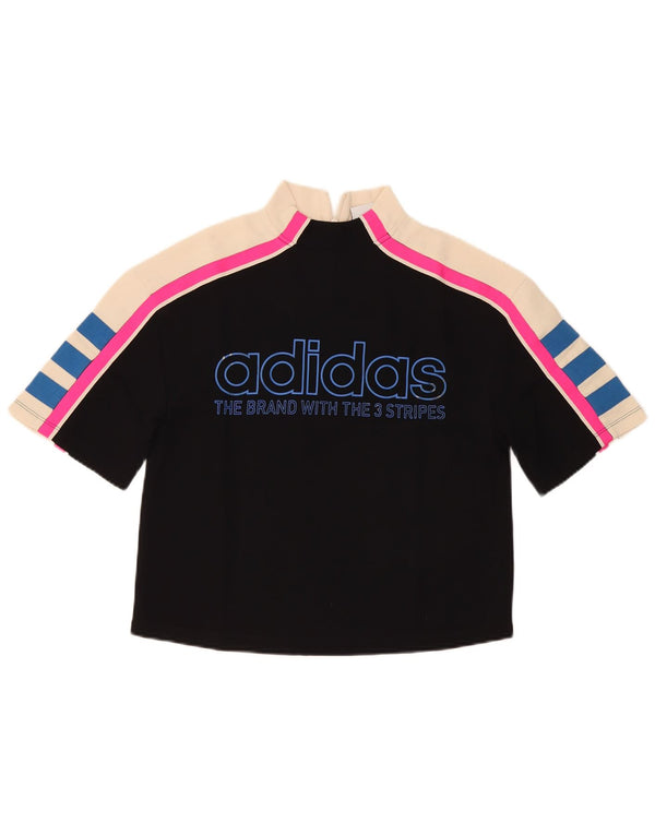Adidas Womens Three Stripes Crop Graphic T-Shirt Top UK 6 XS Black
