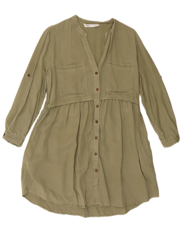 Zara Dame 3/4-ærmet skjortekjole UK 10 Small Green Lycra