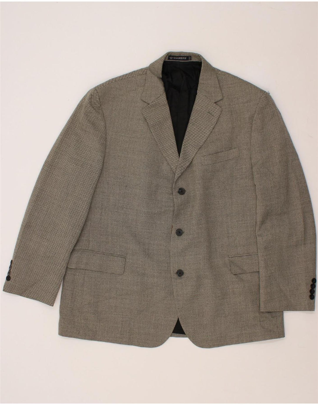 DOCKERS Mens 3 Button Blazer Jacket UK 46 3XL Grey Check Polyester Vintage Dockers and Second-Hand Dockers from Messina Hembry 