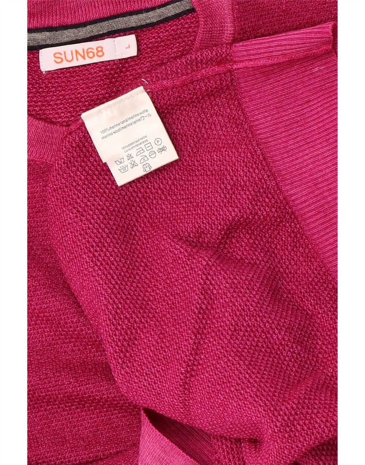 Sun68 Herre Crew Neck Jumper Sweater Large Pink Uld