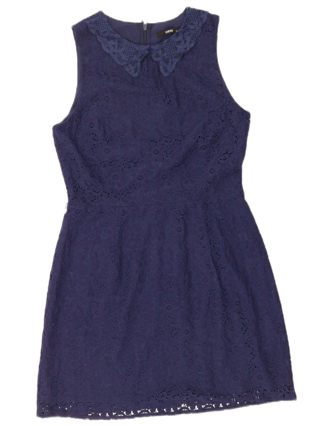 Oasis Dame Ærmeløs A-Line Kjole UK 12 Medium Navy Blue Polyamid