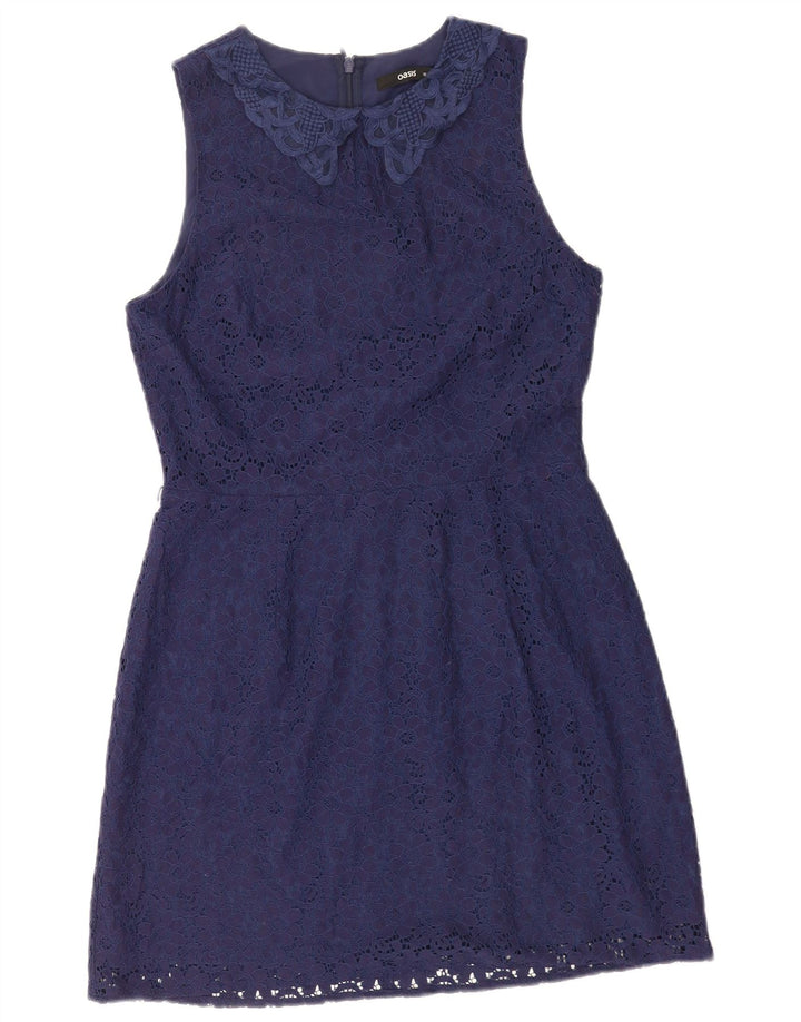 Oasis Dame Ærmeløs A-Line Kjole UK 12 Medium Navy Blue Polyamid