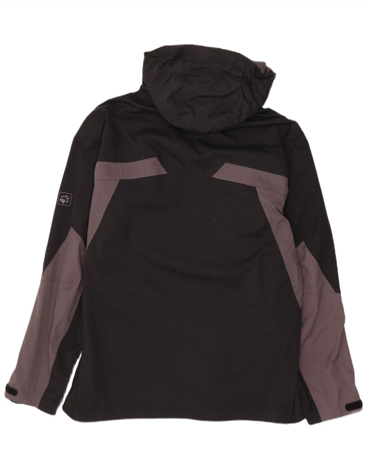 JACK WOLFSKIN Regnjakke med hætte til mænd UK 36/38 Medium Black Colourblock