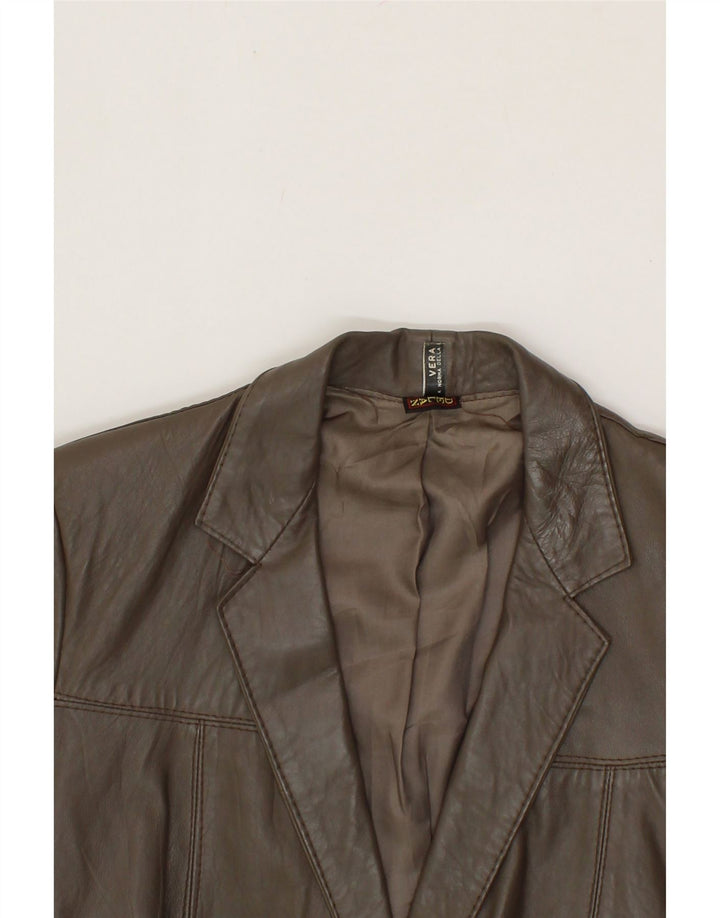 DELAN Womens Double Breasted Blazer Jacket UK 14 Medium Brown Leather Vintage Delan and Second-Hand Delan from Messina Hembry 