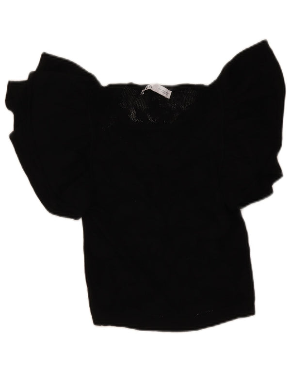Zara Womens Crop Knit Bluse Top UK 8 Small Black