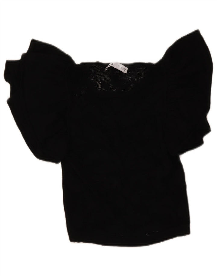 Zara Womens Crop Knit Bluse Top UK 8 Small Black