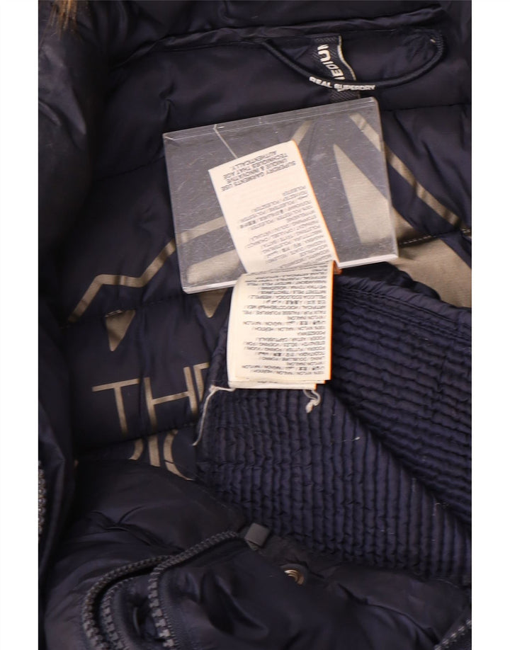 SUPERDRY Polstret hættejakke til kvinder UK 14 Mellem marineblå polyester