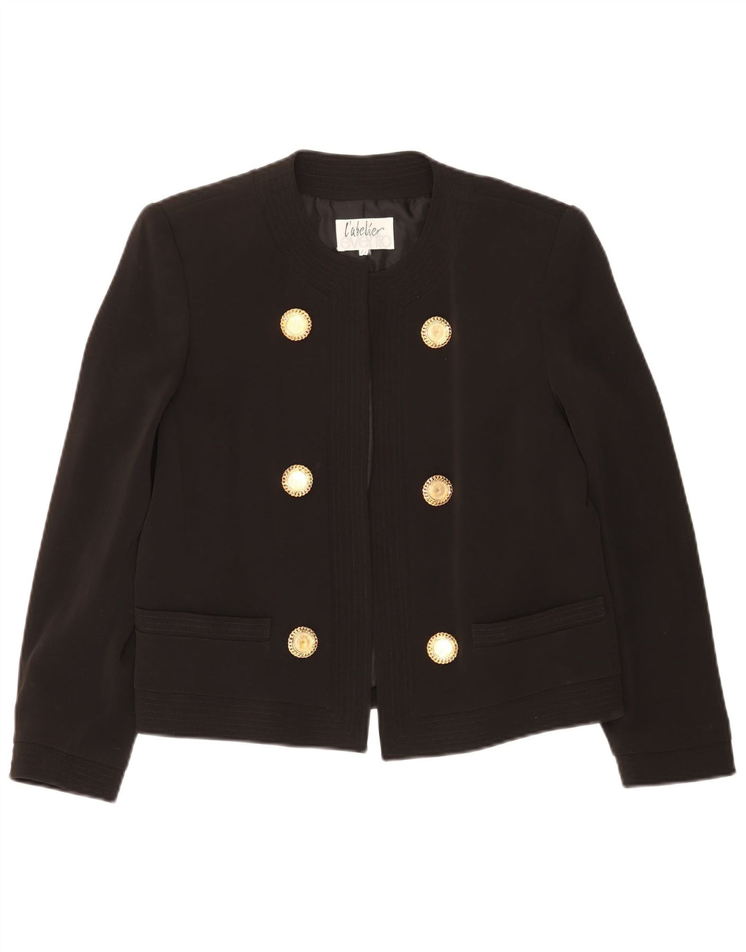 Vintage Dame Open Blazer Jacket IT 44 Medium Black Acetate
