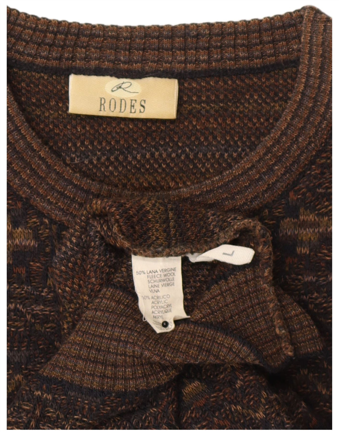 Rodes herre rund hals sweater stor brun geometrisk uld