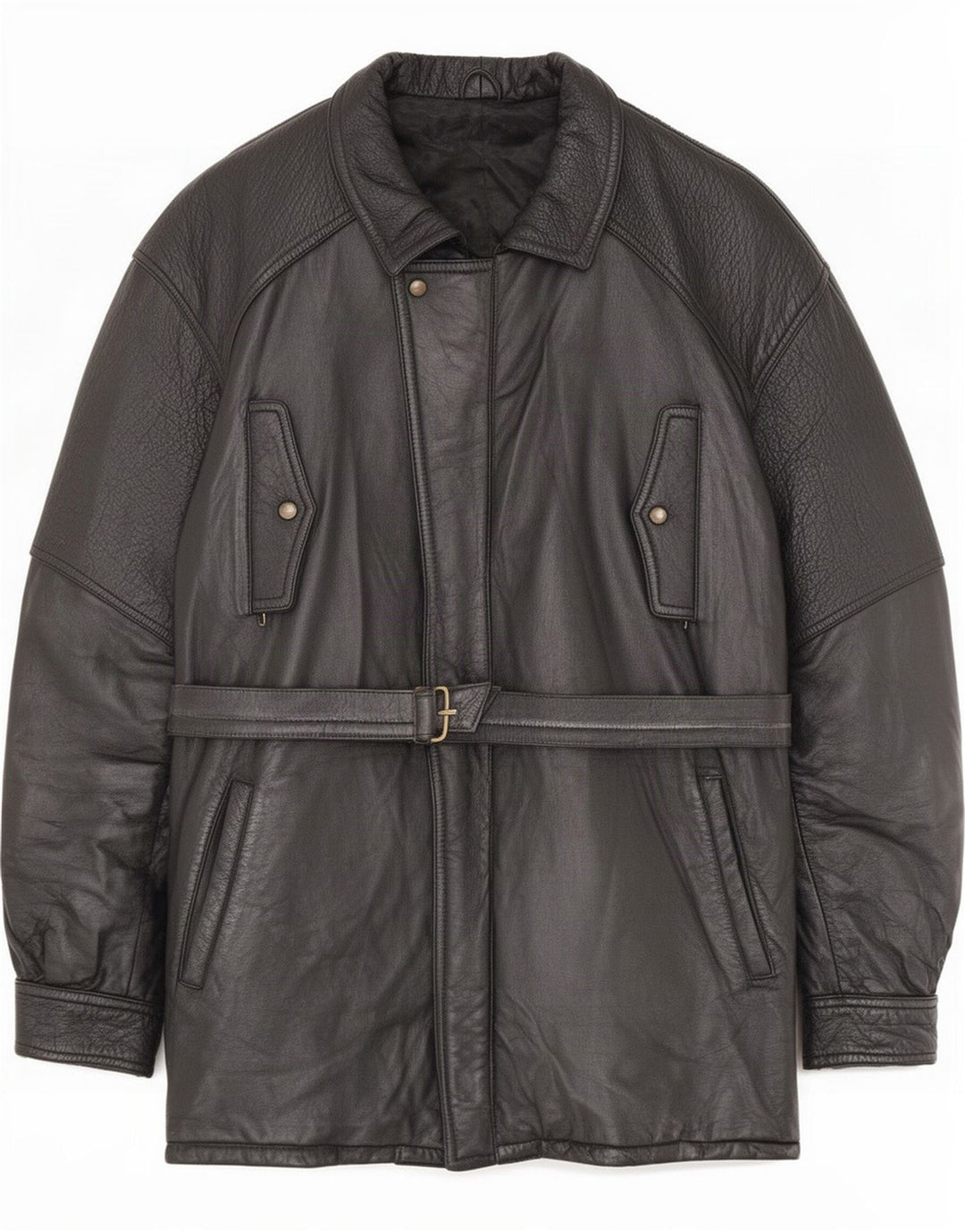 Vintage herre læderfrakke IT 54 2XL Sort
