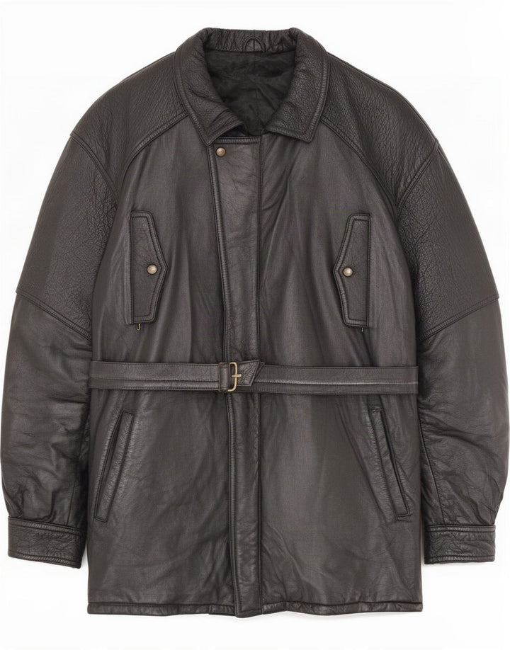 Vintage herre læderfrakke IT 54 2XL Sort