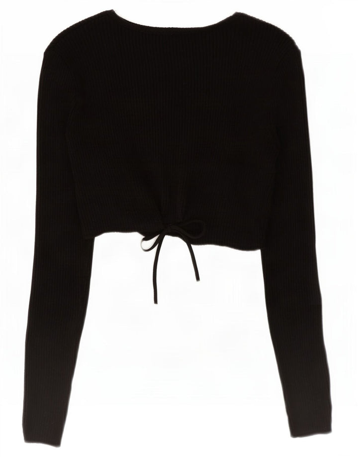 Zara Langærmet Crop Top UK 12 Medium Sort Viscose