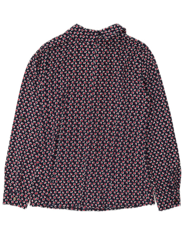 Vintage kvinders abstrakt mønster bluse Top IT 40 Small Navy Blue
