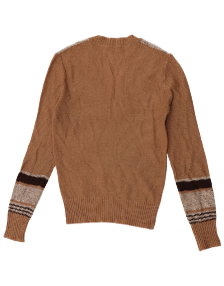 Vintage Dame Crop V-hals sweater IT 44 Medium Brun Stribet