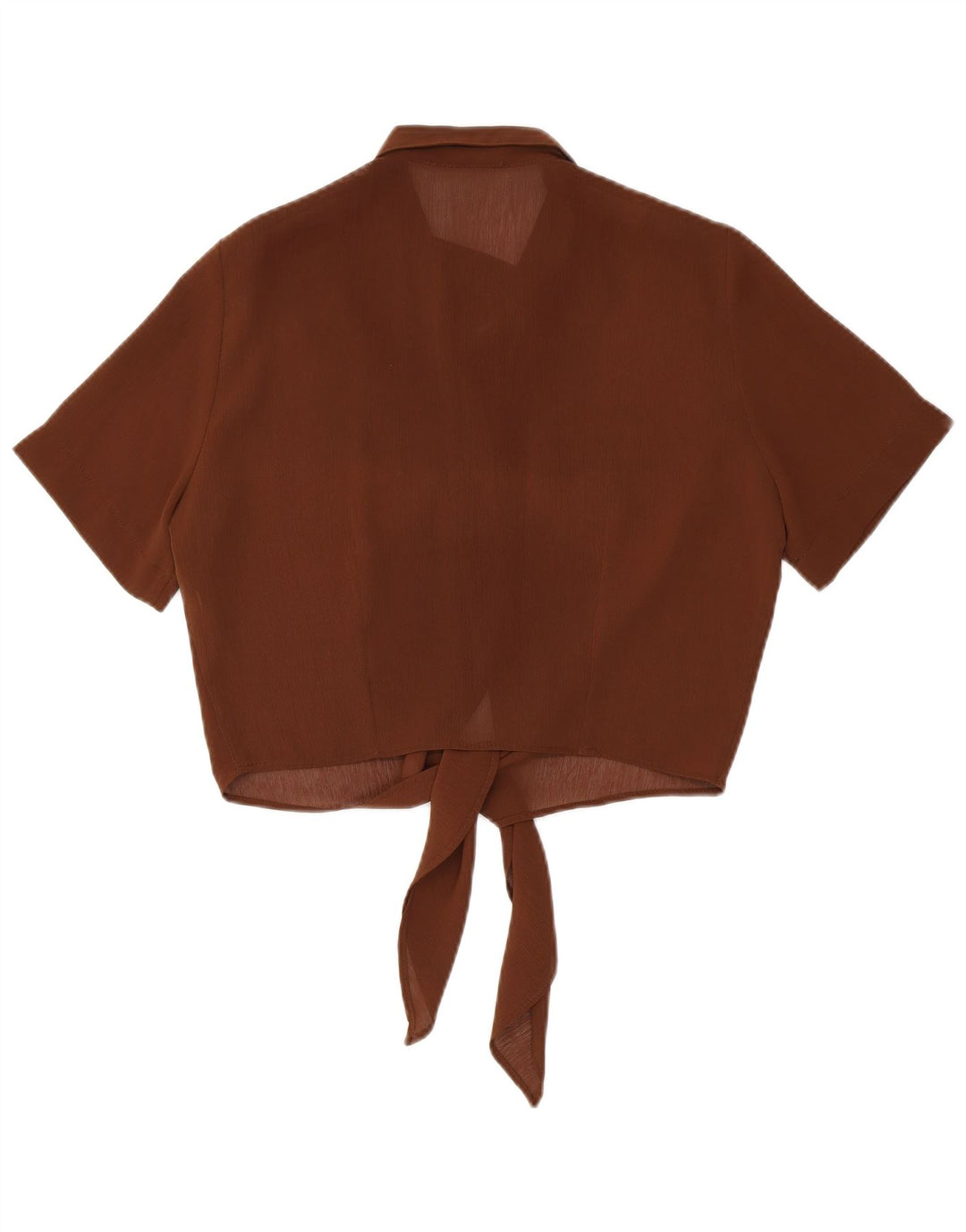 Vintage Womens Crop kortærmet skjortebluse UK 14 Medium Brown Polyester