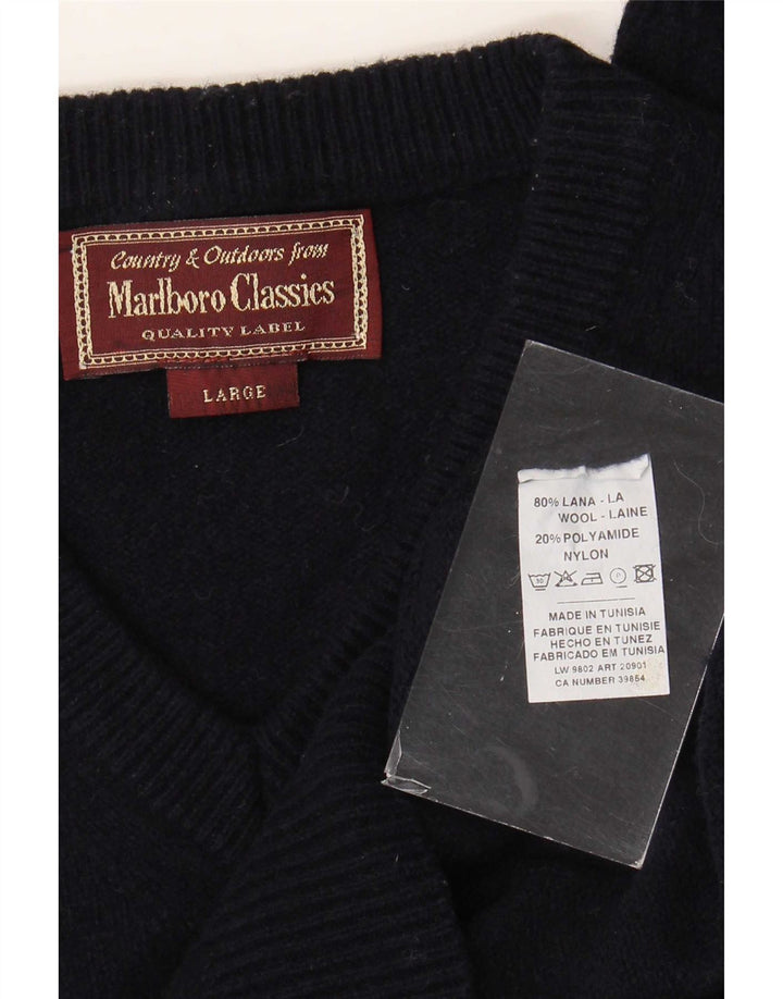 Marlboro Classics Herre V-hals sweater Stor marineblå uld