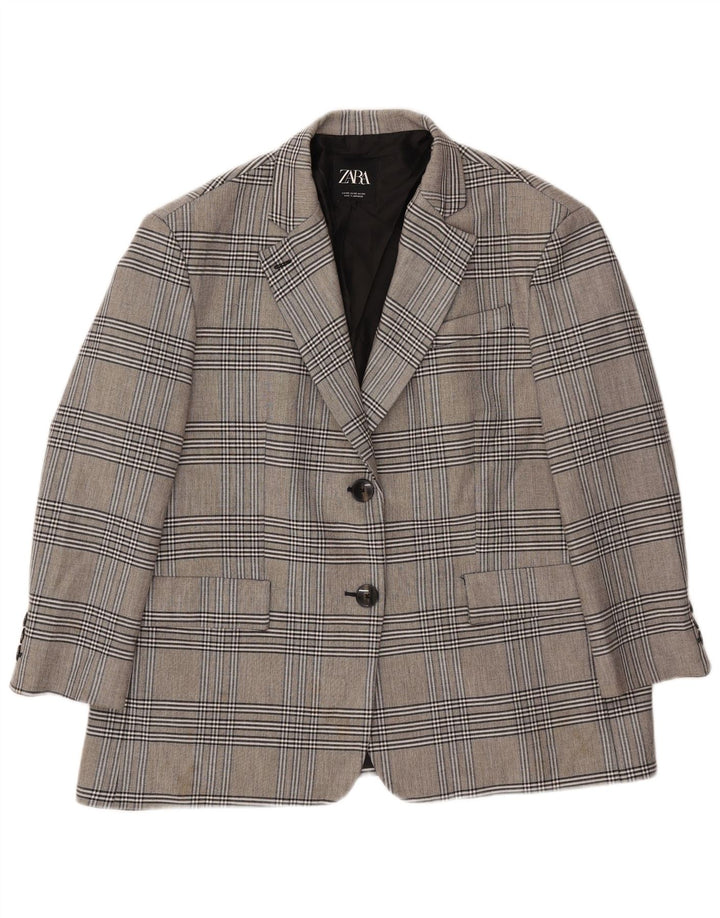 Zara Dame 2-knaps oversize blazerjakke UK 6 XS Grå ternet viskose