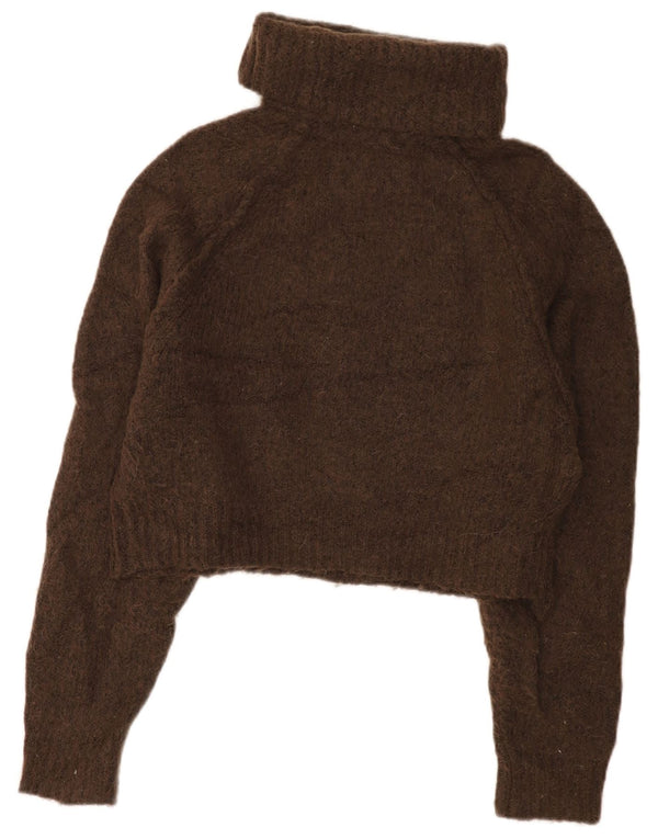 Zara Womens Crop Roll Neck Jumper Sweater UK 14 Medium Brown Polyester