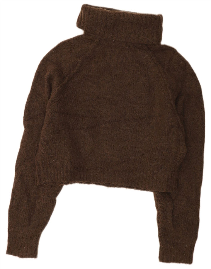 Zara Womens Crop Roll Neck Jumper Sweater UK 14 Medium Brown Polyester