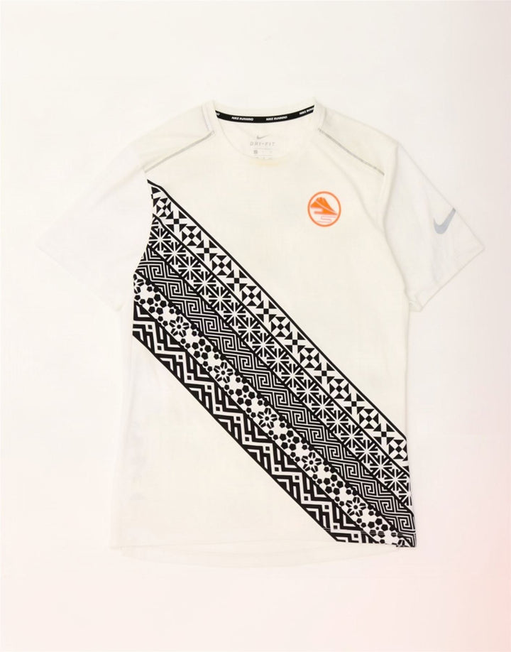 Nike Herre Dri Fit T-shirt Top Lille hvid geometrisk polyester