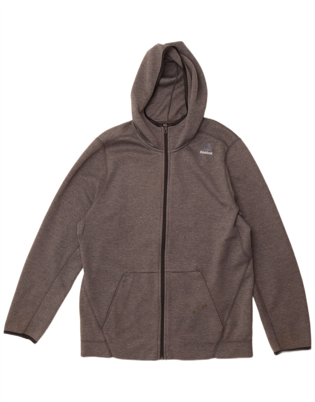 REEBOK Mens Zip Hoodie Sweater Large Grey Polyester