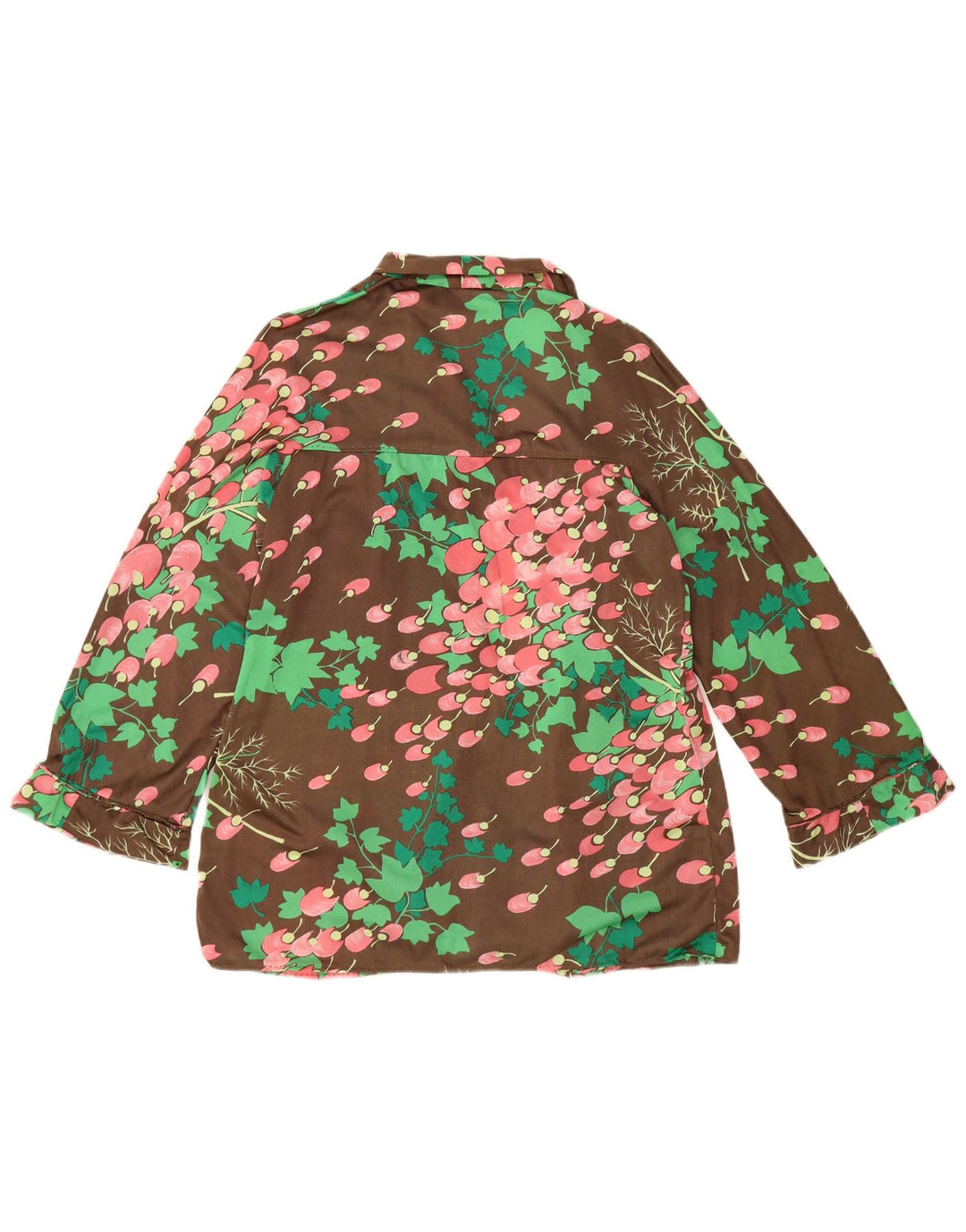 Vintage Dame Langærmet Front Tie Bluse Top UK 14 Medium Brown Floral