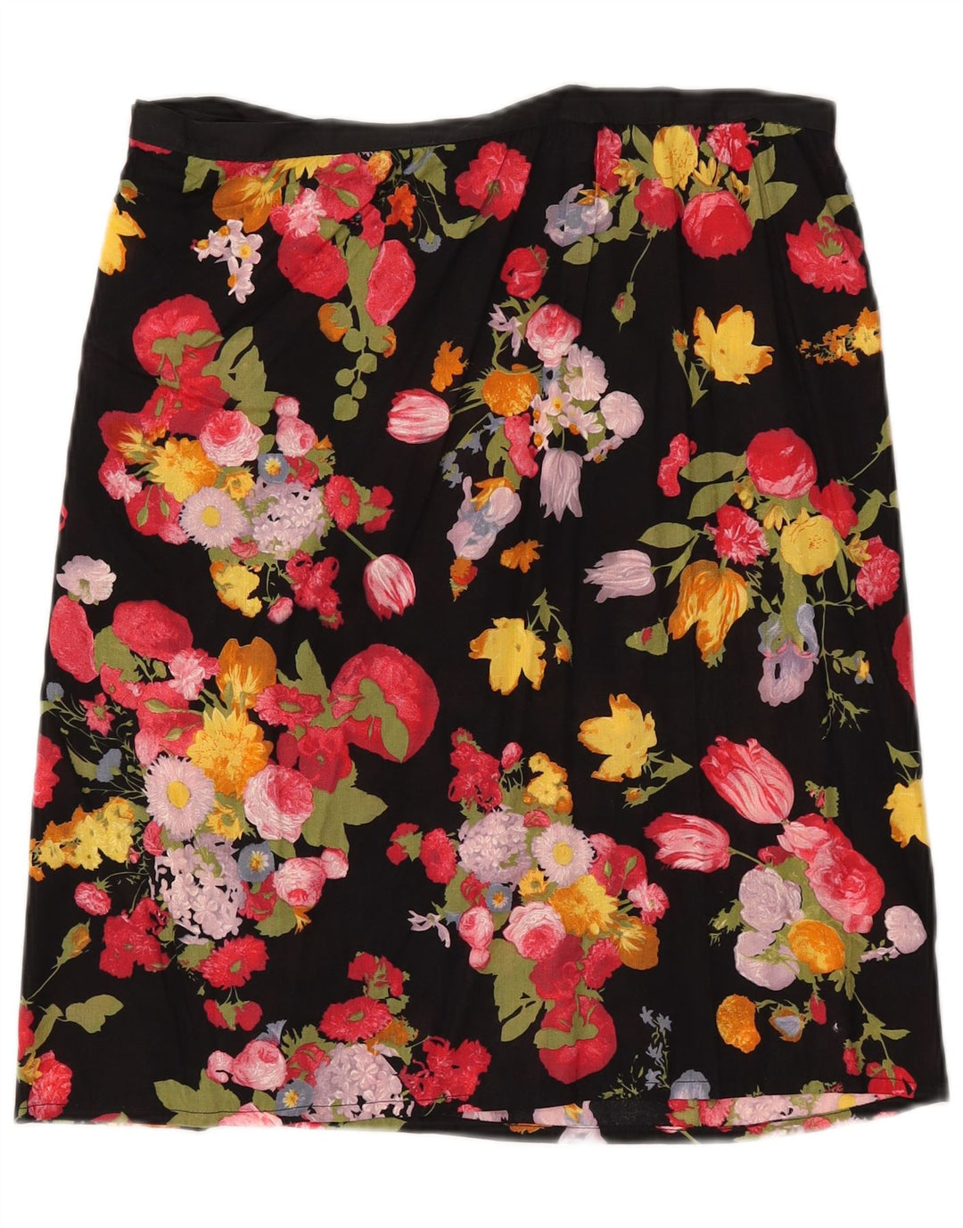 VINTAGE lige nederdel til kvinder W32 Stor sort blomster