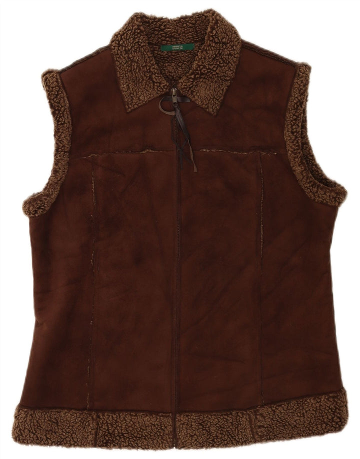 Marks & Spencer Dame Sherpa Gilet UK 12 Medium Brown Polyester