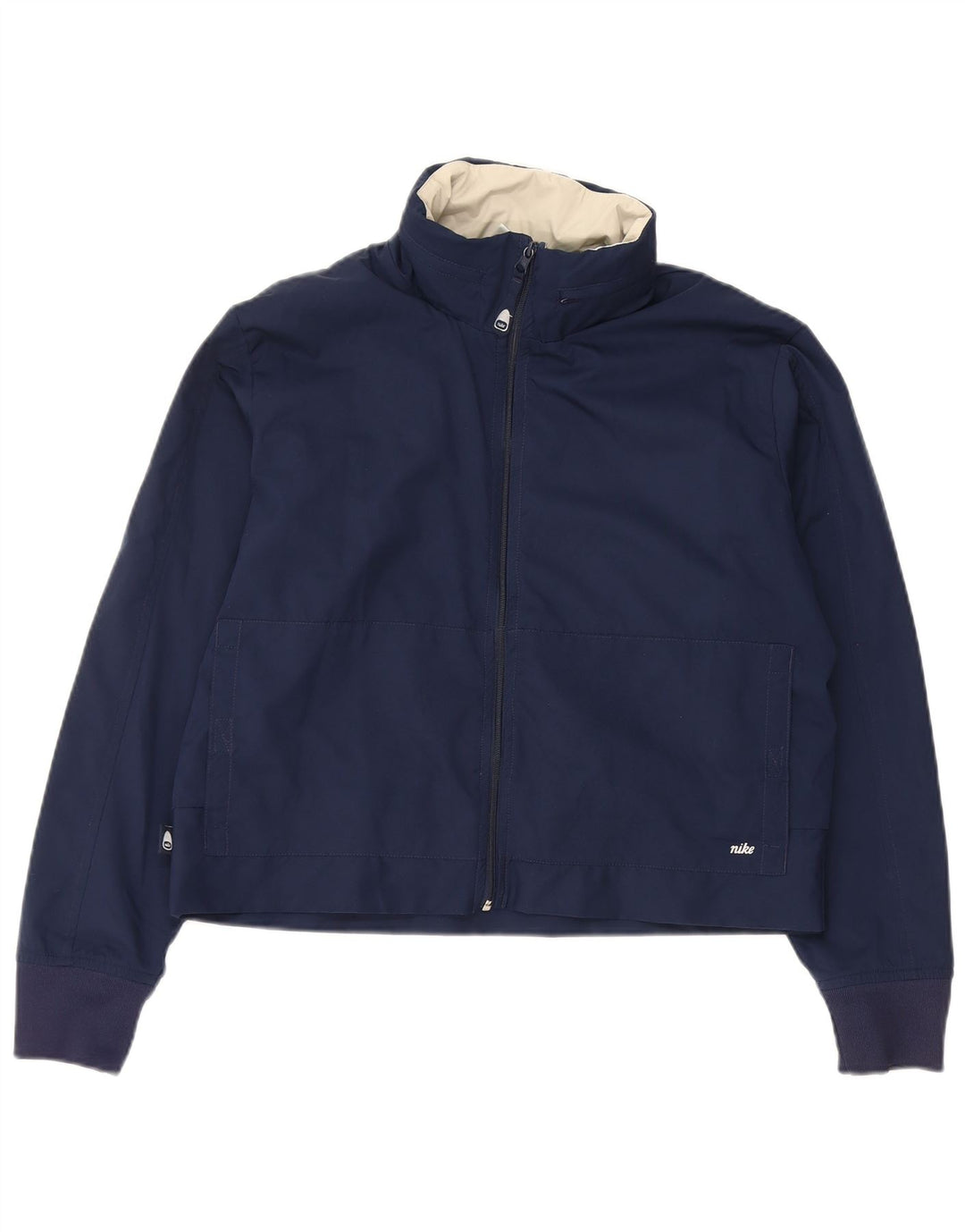 NIKE Crop regnjakke med hætte til kvinder US 8/10 Medium marineblå polyester