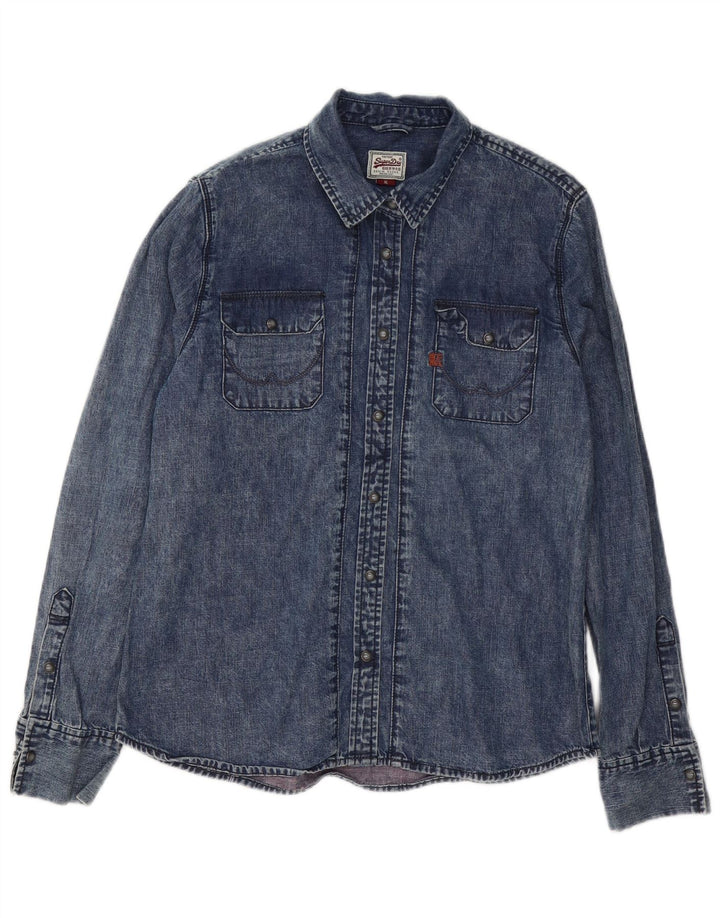 Superdry Dame Denim Shirt UK 18 XL Blå Bomuld