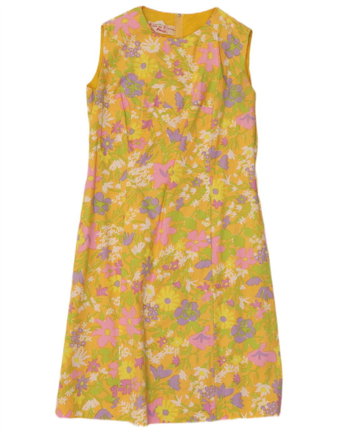 BOUSSAC Womens Ærmeløs Skede Kjole UK 14 Medium Yellow Floral