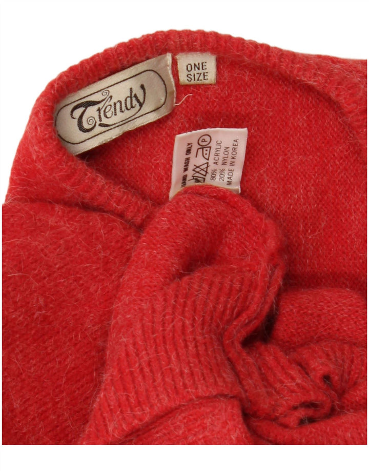 Vintage dame sweater med rund hals i én størrelse rød akryl
