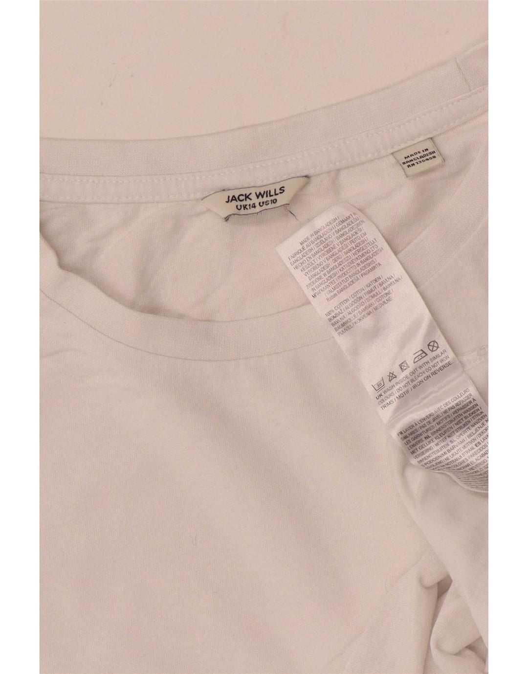 Jack Wills Dame T-Shirt Top UK 14 Stor Hvid Bomuld